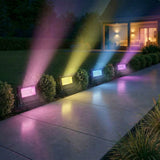 Outsunny 32W RGB LED Garden Floodlights, 4-Pack – Linkable Spotlights with Remote and Timer, IP65, UK Plug, Black