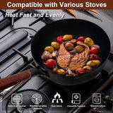 32cm Pure Iron Wok with Wooden Lid – Uncoated Cast Iron Stir-Fry Pan for Gas and Induction Hobs