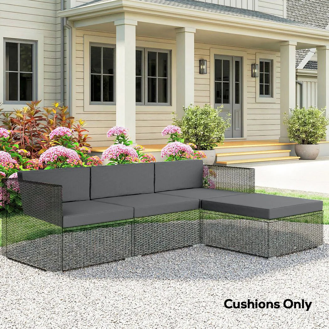 Outsunny 7-Piece Outdoor Cushion Set with Removable Covers – Reversible Rattan Furniture Cushions, Dark Grey