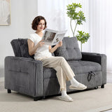 HOMCOM 2 Seater Click Clack Sofa Bed with Pull-Out Design & Cup Holders – Corduroy Upholstery, Charcoal Grey