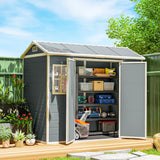 Outsunny 8 x 4 ft Plastic Garden Shed with Floor, Windows, Vents and Lockable Doors – Outdoor Storage, Light Grey