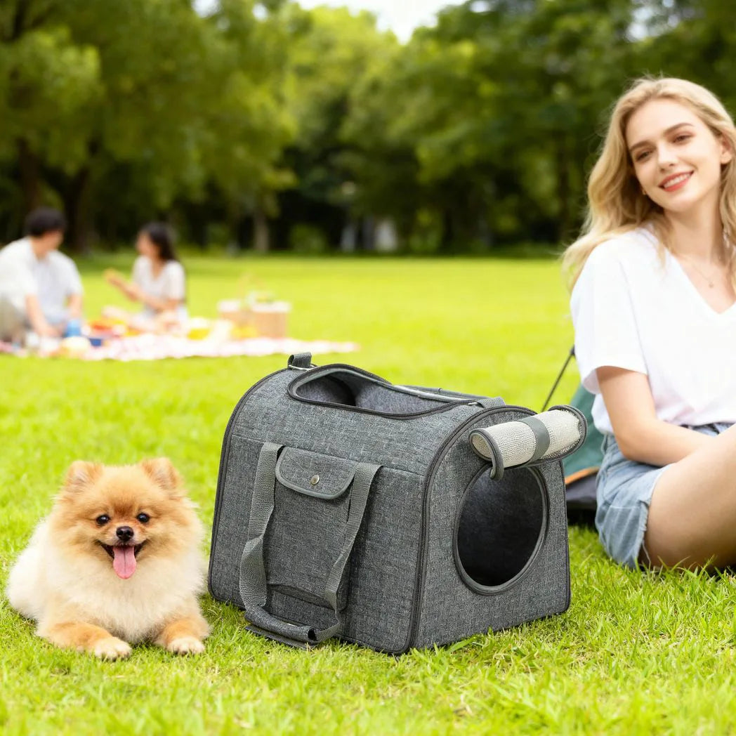 PawHut Soft Sided Cat Carrier Bag with Shoulder Strap and Removable Mat – Foldable Pet Travel Bag, Up to 10kg