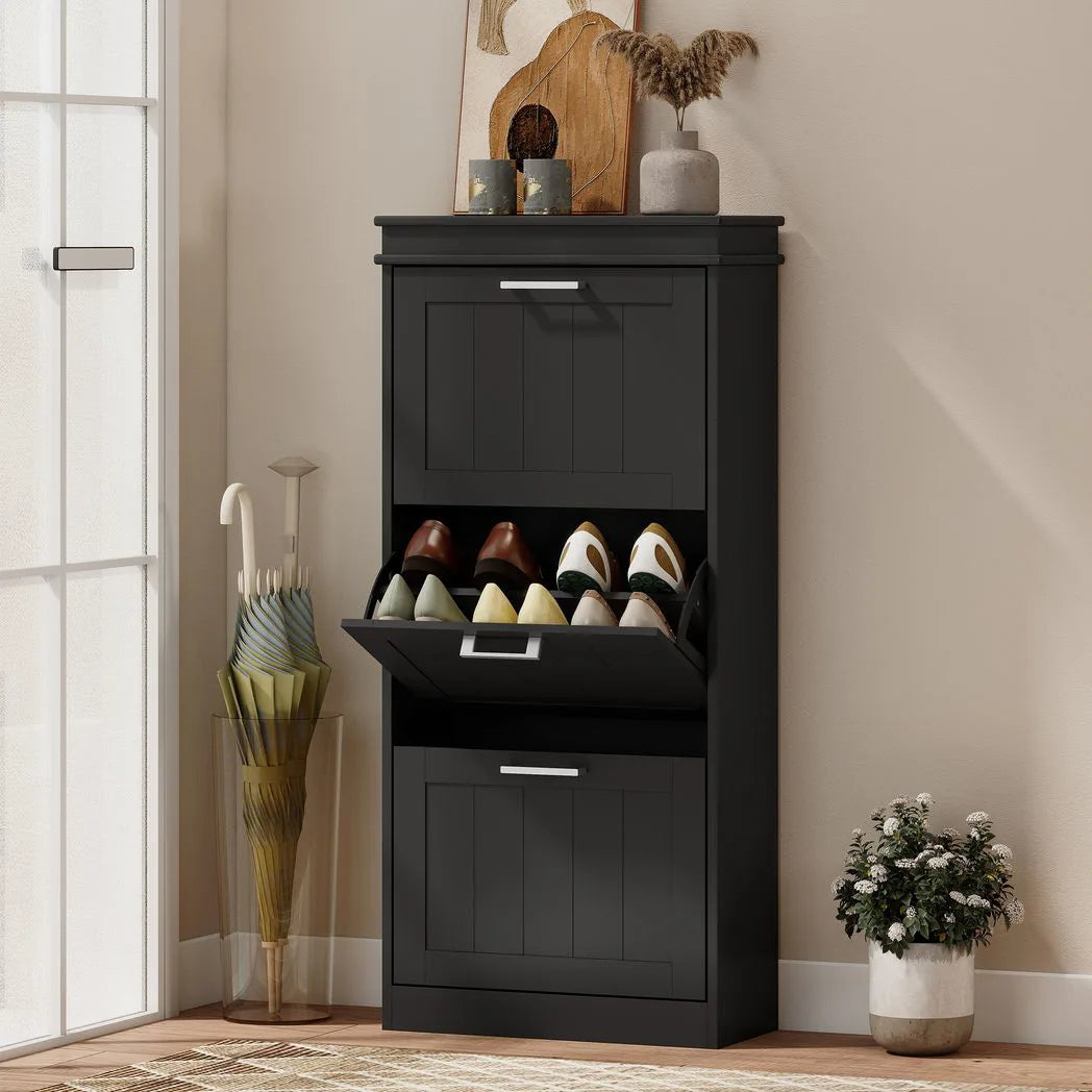 HOMCOM Slim 3-Drawer Shoe Cabinet with Adjustable Shelves – Holds 15 Pairs, Black