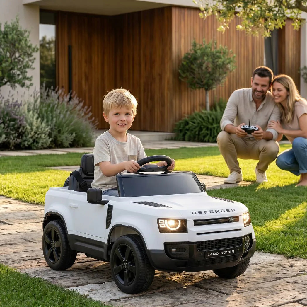 AIYAPLAY Land Rover Licensed 12V Kids Ride-On Car with Remote, Suspension and Soft Start – Lights and Music, White