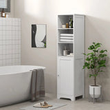 HOMCOM Slim Tall Bathroom Storage Cabinet with 3 Open Shelves and Adjustable Shelf – Space-Saving, White