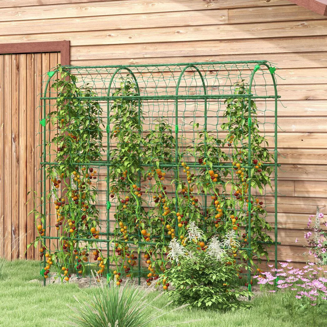 Outsunny 183 cm Metal Garden Arch Trellis with Climbing Net – Plant Support for Fruit and Vegetables