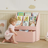 AIYAPLAY Kids Bookcase with 3 Shelves and Wheeled Drawer – Anti-Tip Playroom Storage for Ages 3–8, Pink