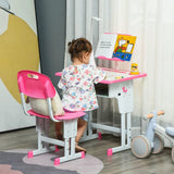 HOMCOM Kids Desk and Chair Set with Adjustable Height, Drawer & Book Stand – Study Table, Ages 6-12, Pink