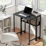 HOMCOM Drop Leaf Writing Desk with Lower Shelf and Wheels – Compact Folding Home Office Table, Black