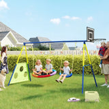 AIYAPLAY 4-in-1 Kids Swing Set with Saucer Swing, Basketball Hoop & Football Goal – Outdoor Garden Playset