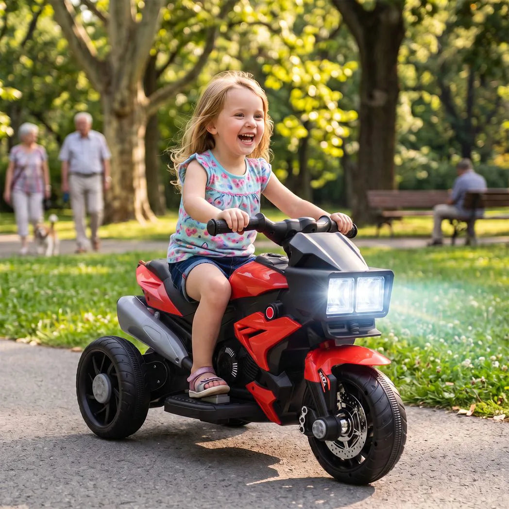 AIYAPLAY Kids Electric 3-Wheel Ride-On Motorbike with Horn, Headlights & Music – Toddler Battery Bike, Red