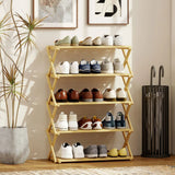 HOMCOM 5-Tier Folding Bamboo Shoe Rack – Holds 15 Pairs, No Assembly, Natural