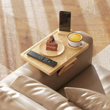 HOMCOM Anti-Slip Bamboo Sofa Armrest Tray with 360° Phone Holder & Removable Cup Holder – Natural