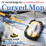 Telescopic Car Wash Brush Kit with Long Handle and 2 Microfibre Mop Heads – 15° Curved, 90° Rotating