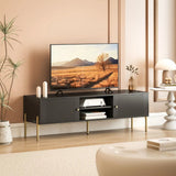 HOMCOM TV Stand for TVs up to 65" with 2 Open Shelves, 2 Cabinets and Gold Steel Legs – Black