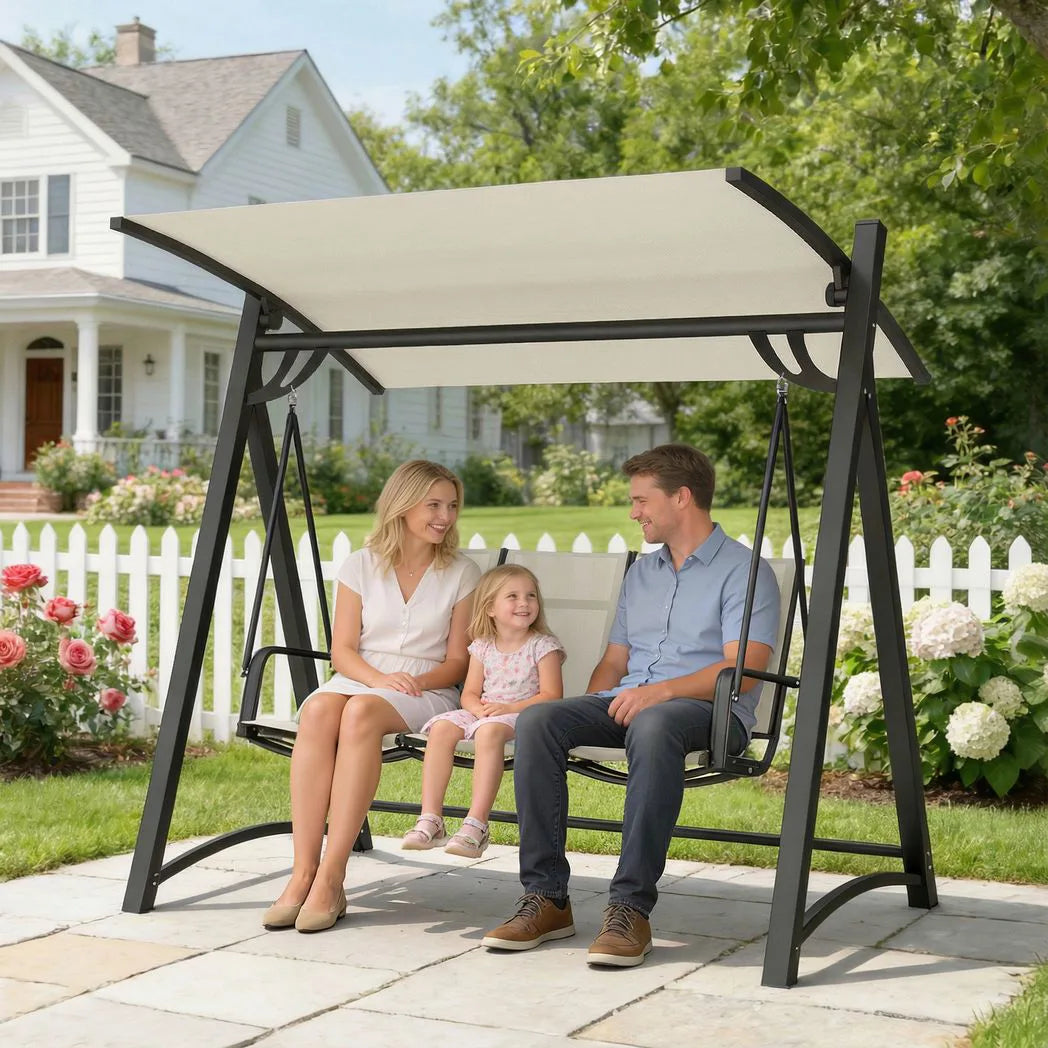 Outsunny 3 Seater Garden Swing Chair with Adjustable Canopy and Breathable Mesh Seat, 360 kg Capacity, White
