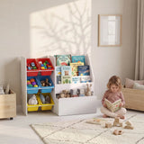 AIYAPLAY 3-Tier Kids Bookshelf & Toy Organiser with 6 Bins and Rolling Toy Box – Multicoloured