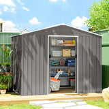 Outsunny 8 x 6ft Galvanised Steel Garden Shed with Sliding Double Doors, Light Grey