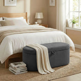 HOMCOM Corduroy Storage Ottoman Bench with Padded Seat and Hidden Storage – Living Room and Bedroom Seating, Dark Grey