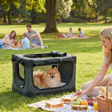 PawHut Soft Dog Crate, 60 x 42 x 43 cm – Foldable Travel Carrier with Removable Pad and Mesh Window, Army Green