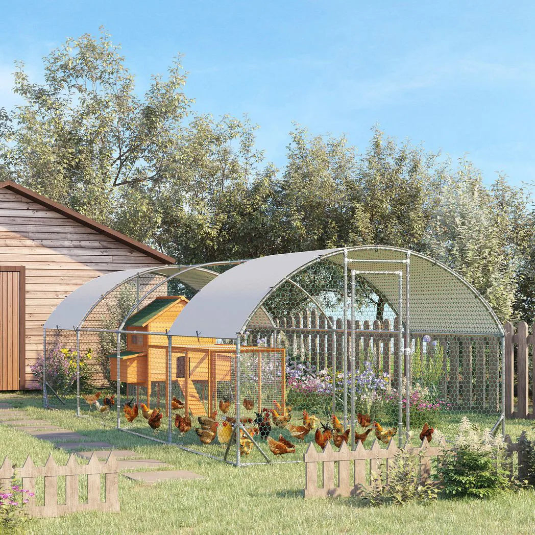 PawHut Walk-In Galvanised Chicken Run with Water-Resistant Covers – Poultry Playpen for Chickens & Ducks