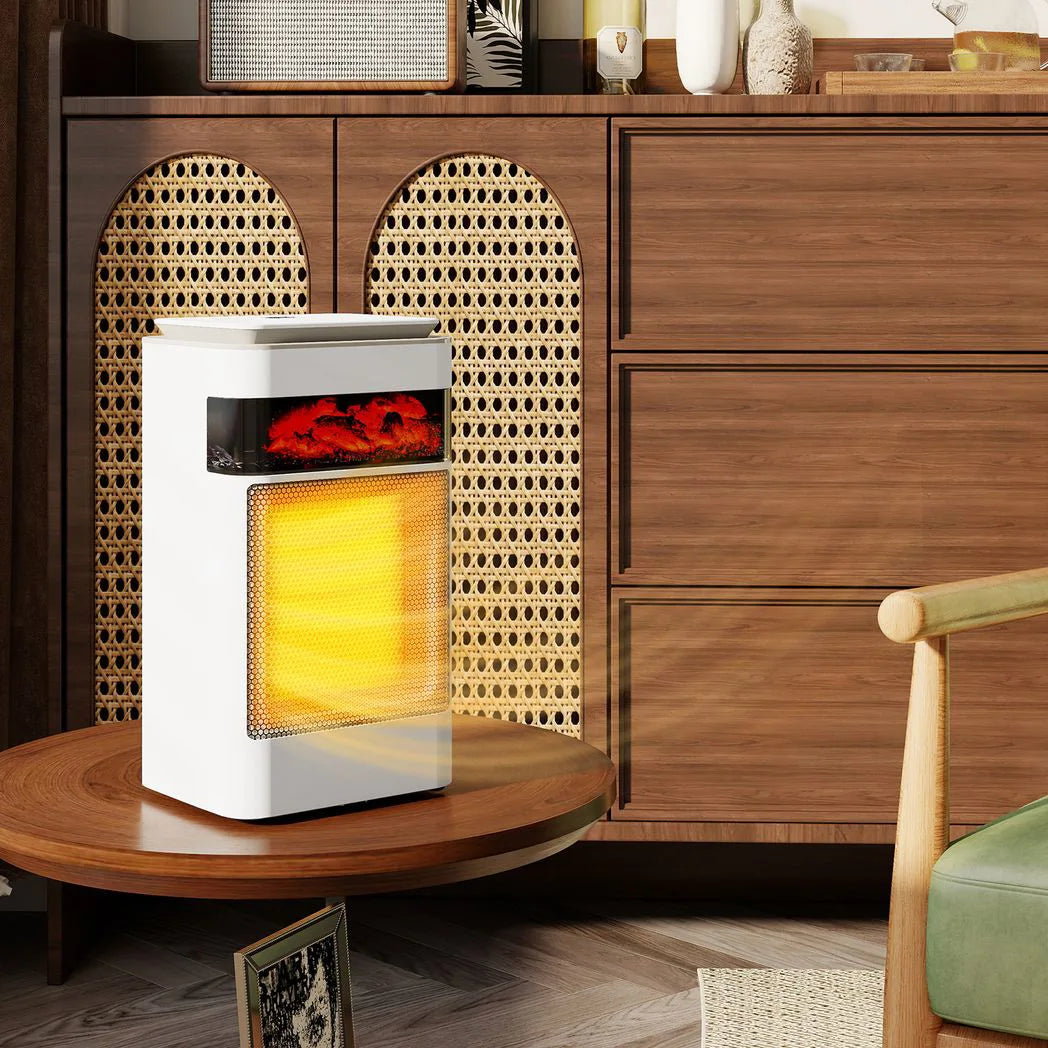 HOMCOM 1500W Ceramic Fan Heater with 3 Modes, 24H Timer, Flame Effect and Oscillation – Bedroom Heater, White