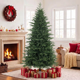 HOMCOM 7ft Hinged Artificial Christmas Tree with 2719 PE and PVC Tips and Solid Pine Wood Stand, Green