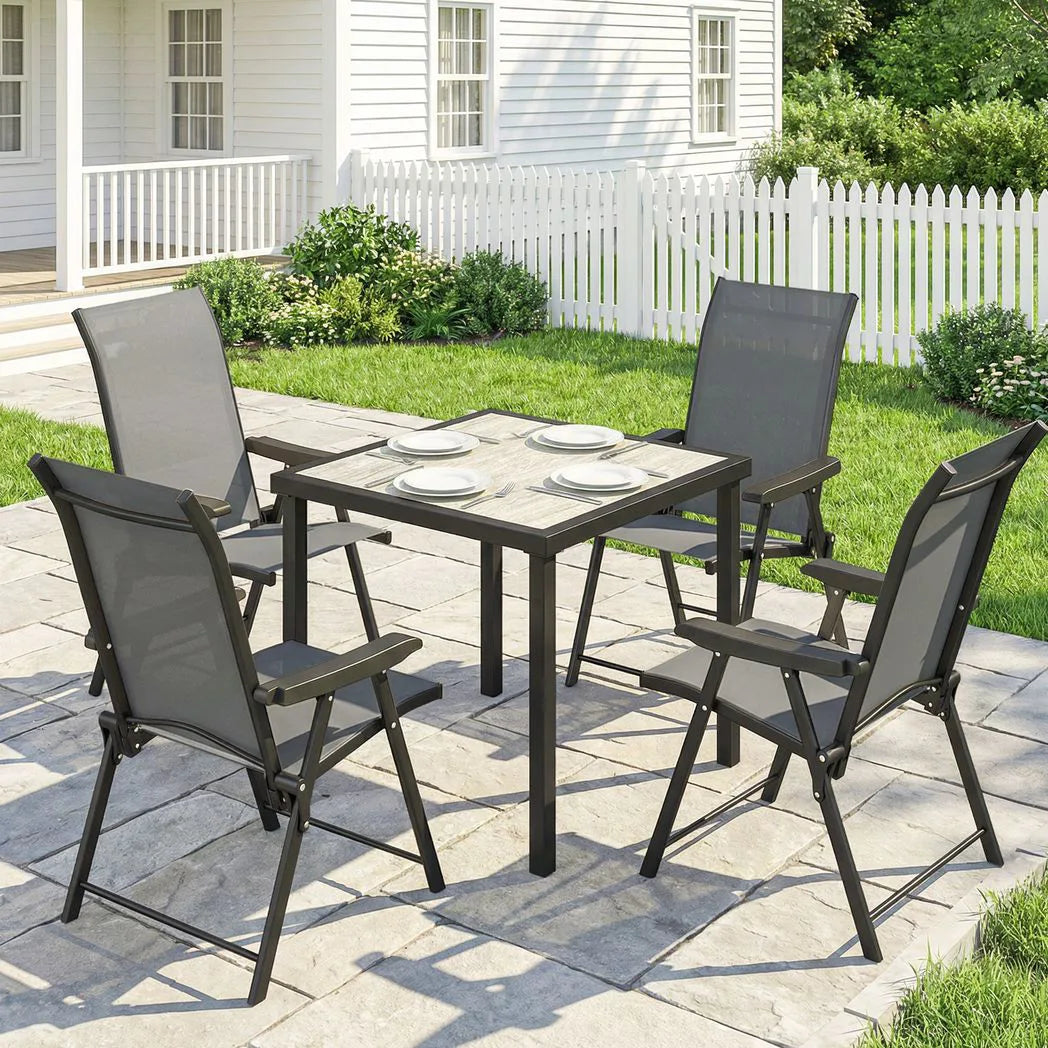 Outsunny 5 Piece Garden Dining Set for 4 with Square Table and Folding Mesh Chairs, Grey