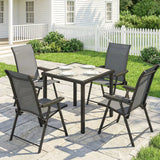 Outsunny 5 Piece Garden Dining Set for 4 with Square Table and Folding Mesh Chairs, Grey