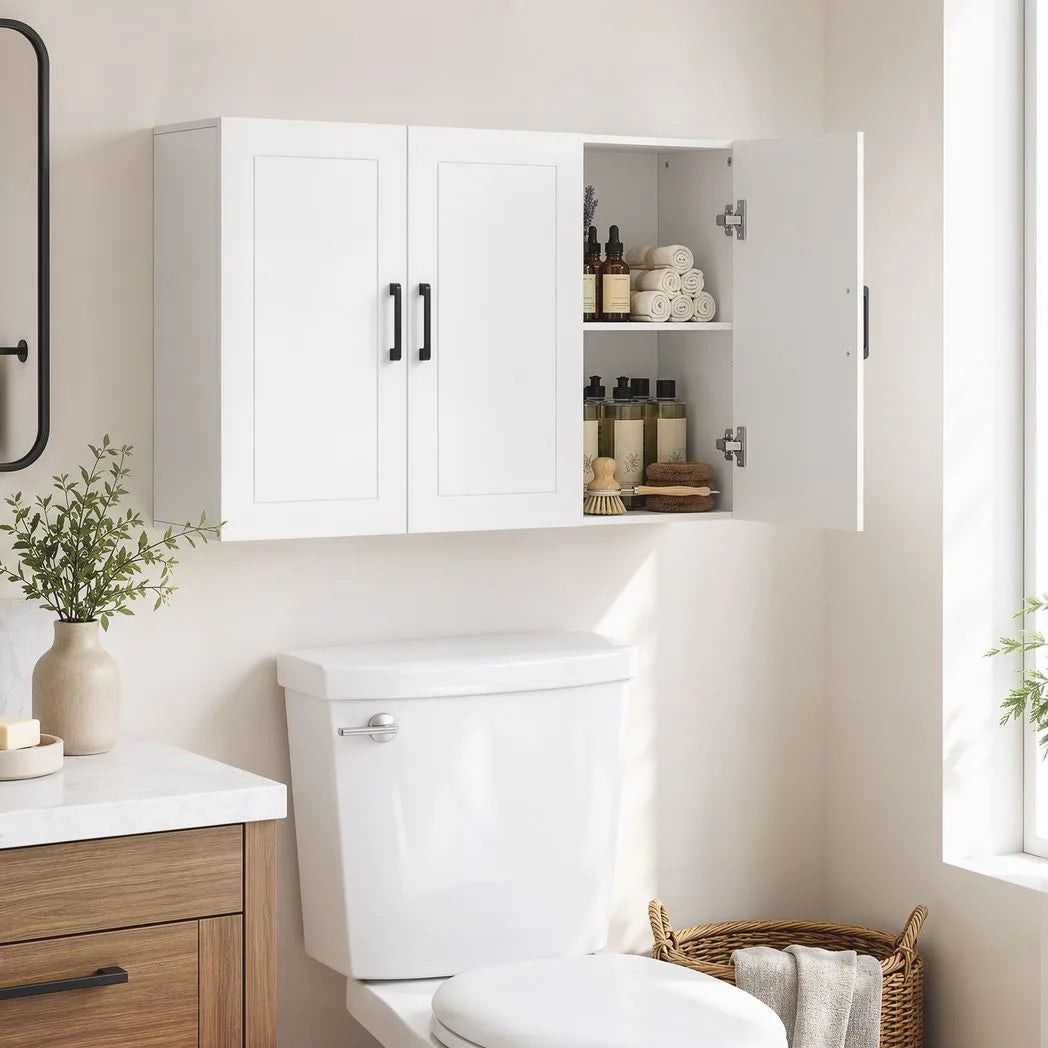 HOMCOM 90 cm Wall-Mounted Bathroom Cabinet with Soft-Close Doors and Adjustable Shelf – White