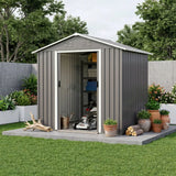 Outsunny 6.5 x 3.5ft Galvanised Metal Garden Shed with Double Doors and Vents, Light Grey