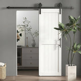 HOMCOM 152.4cm Sliding Barn Door Kit with Track, Rollers, Floor Guide and Handle – Space-Saving PVC-Coated Door, White