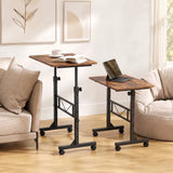 HOMCOM Overbed Table with 6 Adjustable Heights & Lockable Wheels – 80 x 40 cm Sofa Side Table, Rustic Brown