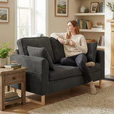 HOMCOM 2 Seater Sofa, 140 cm Corduroy Loveseat with Pocket Spring Cushions, Metal Legs & 2 Pillows – Dark Grey