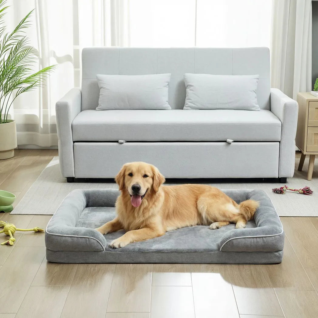 PawHut Orthopaedic Dog Sofa Bed with Cooling Gel Memory Foam & Washable Cover – Grey, Large