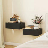 HOMCOM Floating Bedside Tables Set of 2 with Storage Drawer – Wall-Mounted Nightstands, Black