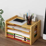 Multi-Layer Wooden Desktop Document Organiser – Office Desk File Storage for Paper and Magazines