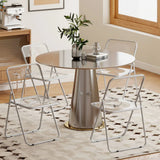 HOMCOM Set of 4 Foldable Chairs with Transparent Seat and Backrest – Heavy Duty Steel Frame, Space-Saving, Clear
