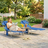 Outsunny Set of 2 Folding Sun Loungers, 5-Position Adjustable with Face Hole and Side Pocket, Blue