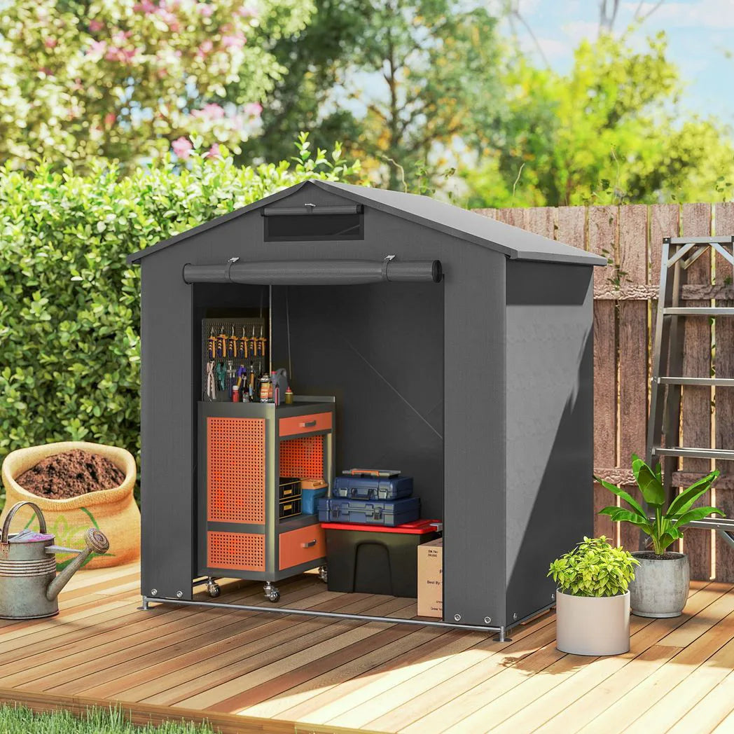 Outsunny 6 x 4ft Outdoor Storage Shed with Vent and Roll-Up Zipper Door – Waterproof Bike Tent