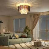 HOMCOM 3-Light Flush Mount Chandelier with Crystal and Smoke Glass – 40 cm Gold Ceiling Light