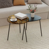 HOMCOM Nesting Side Table Set of 2 with Round and Triangle Tables – Space-Saving Metal Leg Design, Rustic Brown