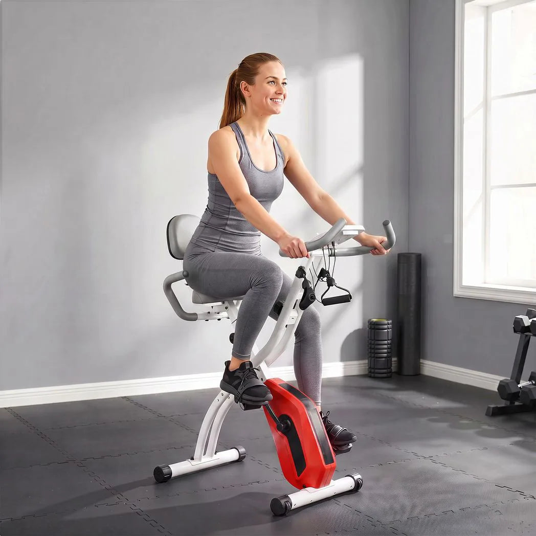 SPORTNOW 4-in-1 Folding Exercise Bike with Resistance Bands, Bluetooth & 8-Level Resistance – Home Cardio, Orange