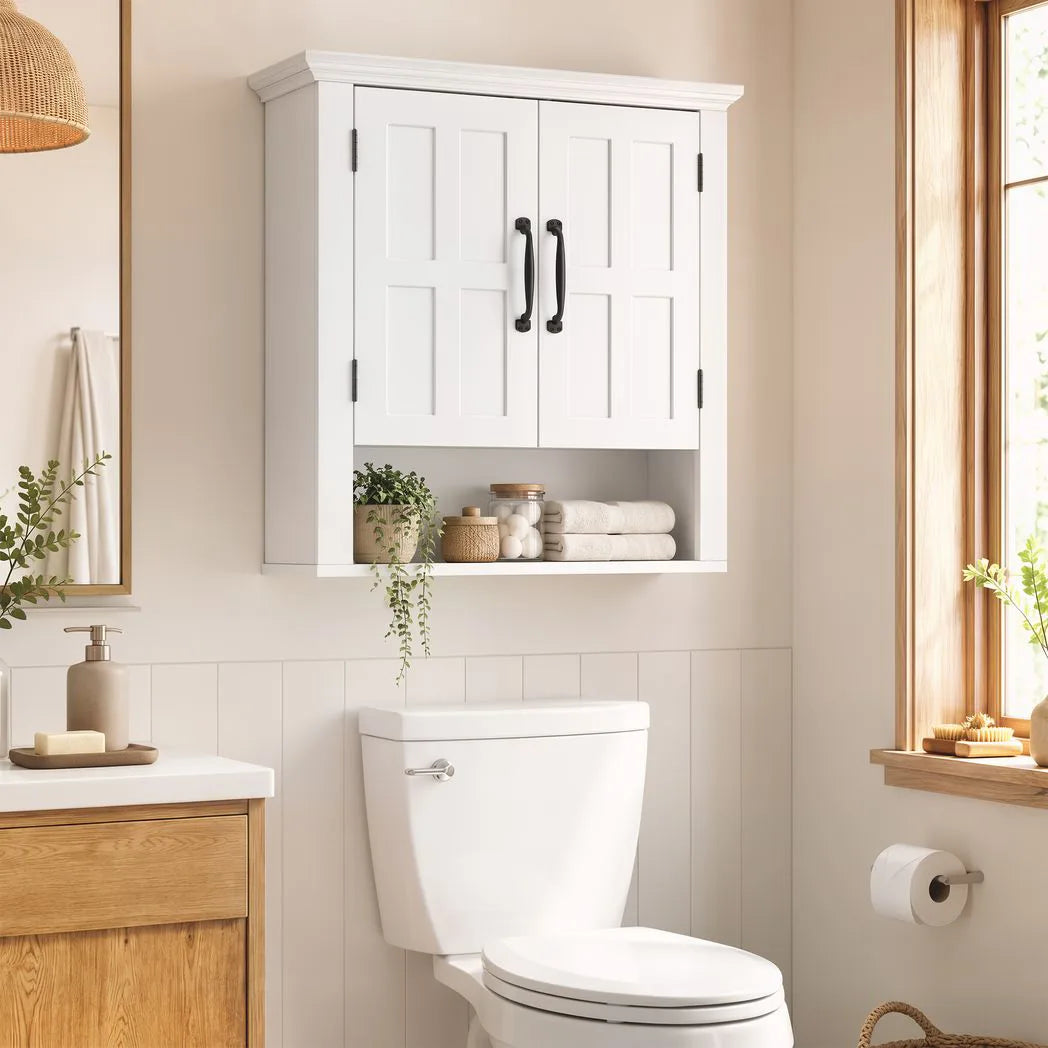 HOMCOM Wall-Mounted Bathroom Cabinet with 2 Doors & Adjustable Shelf – Medicine Cabinet, White