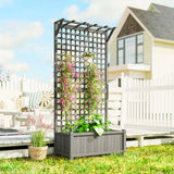 Outsunny Raised Garden Bed with Trellis and Hanging Roof, Fir Wood Planter with Drainage Holes for Vegetables & Flowers, Dark Grey