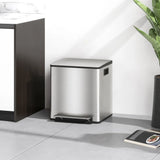 HOMCOM 30L Dual Compartment Pedal Bin with Soft Close Lid, Deodoriser Holders – Stainless Steel Kitchen Bin, Silver Tone