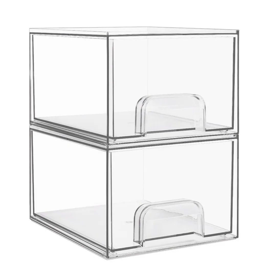 Set of 2 Clear Stackable Acrylic Storage Drawers, 66L Large – Pull-Out Makeup & Bathroom Organiser
