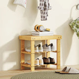 HOMCOM 2-Tier Bamboo Shoe Storage Bench – Slatted Shelves, Natural Finish