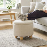 HOMCOM Round Storage Ottoman with Reversible Lid and Rubberwood Legs – 19L Sitting Bench, Beige