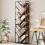 HOMCOM 10-Shelf Industrial-Style Tree Bookshelf with Metal Frame and Anti-Tipping Straps – Black/Brown